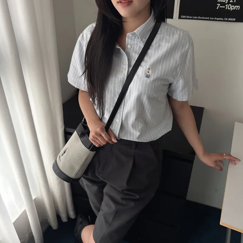 Túi bucket nữ vải canvas – WHOAU Steve Bear màu đen - Ảnh chi tiết 7